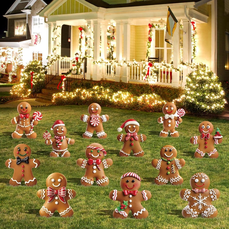 sewrung 12 Pcs Christmas Gingerbread Man Yard Signs with Stakes - Xmas Gingerbread Yard Stakes Lawn Signs for Christmas Holiday Pathway Garden Patio Party Favors - Image 2